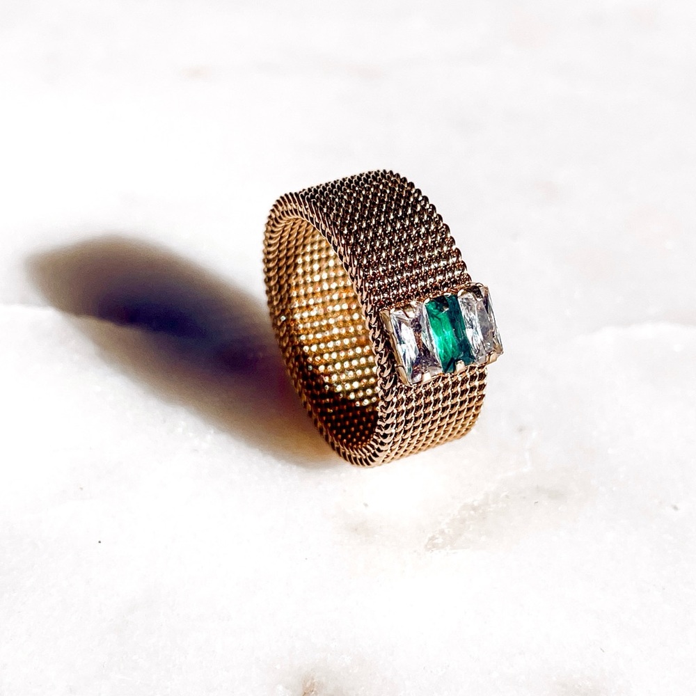 White Lily Jewelry Gold Plated Ring with Green and Clear Stones Cubic Zirconia